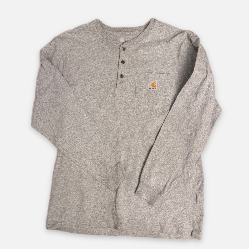 Carhartt Mens K128 HGY Long Sleeve Henley Pocket T-Shirt Gray Large Original Fit - Picture 1 of 6